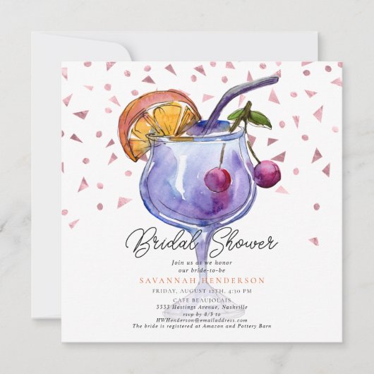 Modern Watercolor Cocktail Bridal Shower  Einladung (Vorderseite)