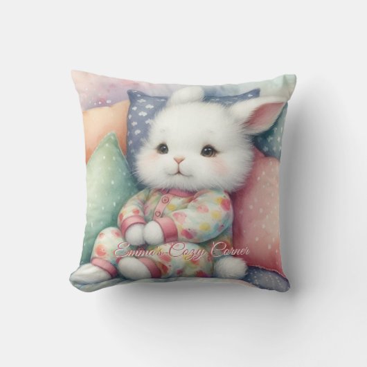 Modern Watercolor Cute Bunny Personalize Kissen (Vorderseite)
