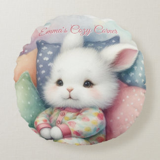 Modern Watercolor Cute Bunny Personalize Rundes Kissen