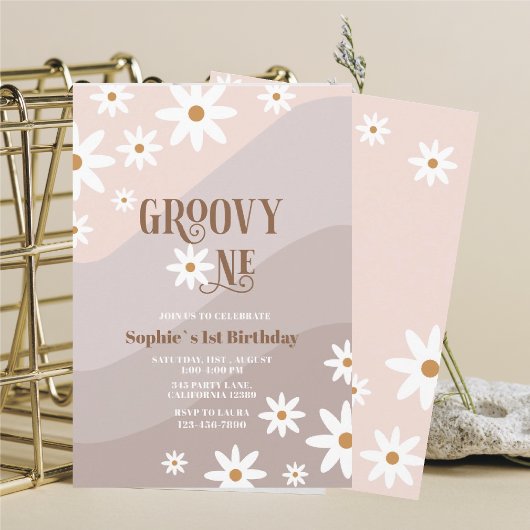 Modern Watercolor Daisy Groovy Baby Birthday Einladung