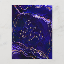 Modern Watercolor Deep Blue Agate Save the Date Einladungspostkarte
