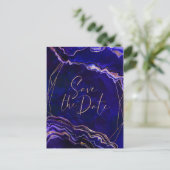 Modern Watercolor Deep Blue Agate Save the Date Einladungspostkarte (Stehend Vorderseite)