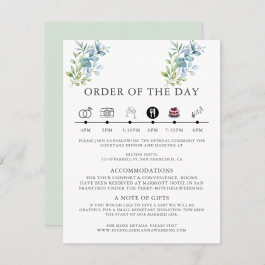 Modern Watercolor Eucalyptus Greenery Wedding Begleitkarte (Vorne/Hinten)