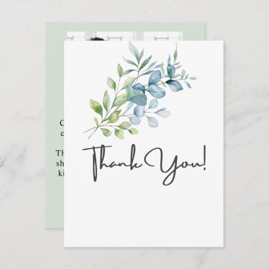 Modern Watercolor Eucalyptus Greenery Wedding Dankeskarte (Vorne/Hinten)