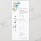 Modern Watercolor Eucalyptus Greenery Wedding Menükarte (Rückseite)