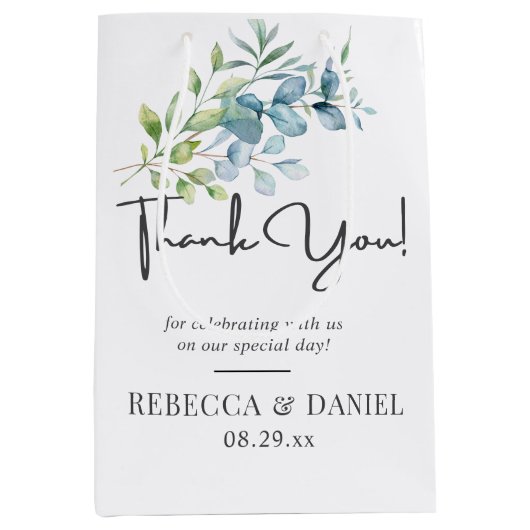 Modern Watercolor Eucalyptus Greenery Wedding Mittlere Geschenktüte (Vorderseite)