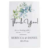 Modern Watercolor Eucalyptus Greenery Wedding Mittlere Geschenktüte (Rückseite)