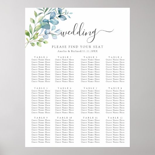 Modern Watercolor Eucalyptus Greenery Wedding Poster (Vorne)