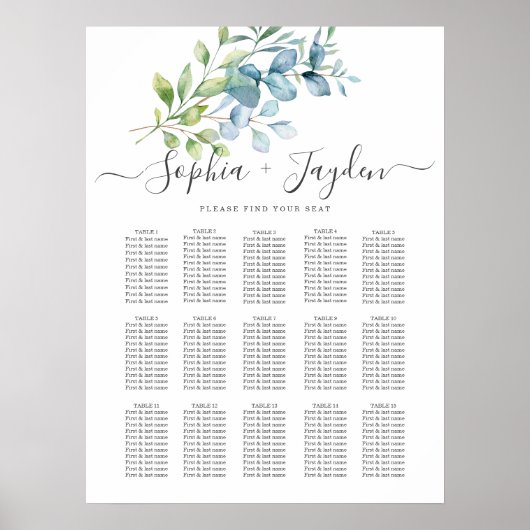 Modern Watercolor Eucalyptus Greenery Wedding Poster (Vorne)