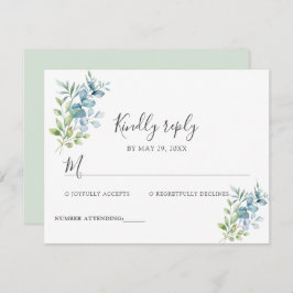 Modern Watercolor Eucalyptus Greenery Wedding RSVP Karte