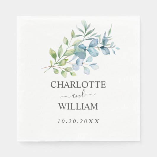 Modern Watercolor Eucalyptus Greenery Wedding Serviette (Vorderseite)