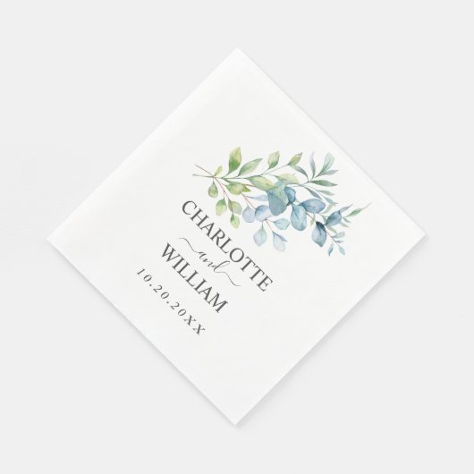 Modern Watercolor Eucalyptus Greenery Wedding Serviette (Ecke)