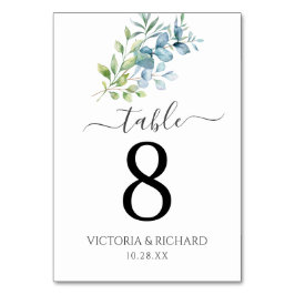 Modern Watercolor Eucalyptus Greenery Wedding Tischnummer