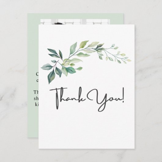 Modern Watercolor Eucalyptus Leaves Greenery Dankeskarte (Vorne/Hinten)