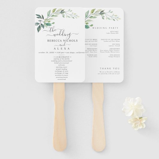 Modern Watercolor Eucalyptus Leaves Greenery Fächer (Vorne und Hinten)