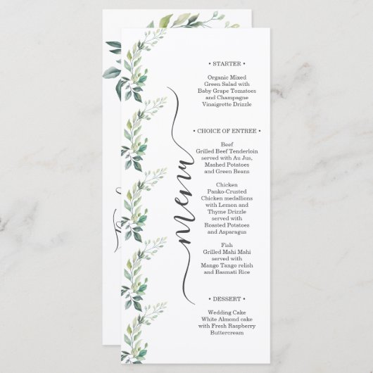 Modern Watercolor Eucalyptus Leaves Greenery Menükarte (Vorne/Hinten)