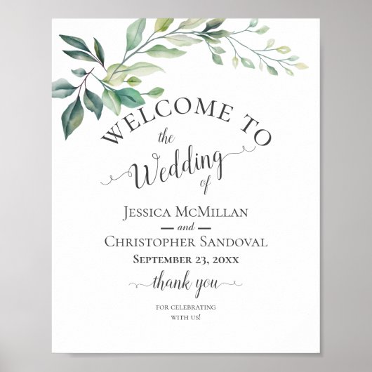 Modern Watercolor Eucalyptus Leaves Greenery Poster (Vorne)