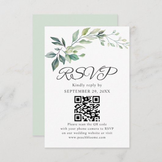 Modern Watercolor Eucalyptus Leaves Greenery RSVP Karte (Vorne/Hinten)