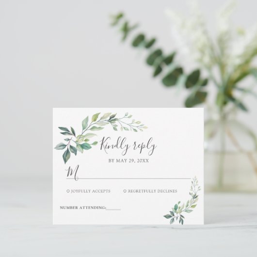 Modern Watercolor Eucalyptus Leaves Greenery RSVP Karte (Stehend Vorderseite)