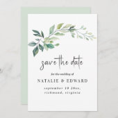 Modern Watercolor Eucalyptus Leaves Greenery Save The Date (Vorne/Hinten)