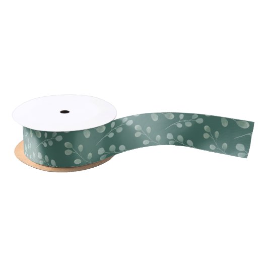 Modern Watercolor Eucalyptus Muster Grün Satinband (Spule)