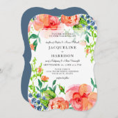 Modern Watercolor Fall Orange Blauer Rose Einladung (Vorne/Hinten)