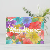 Modern Watercolor Floral Gold Happy Birthday Karte (Stehend Vorderseite)