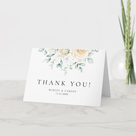 Modern Watercolor Floral Greenery Wedding Folded Dankeskarte (Vorderseite)