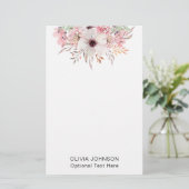 Modern Watercolor Floral Monogram Name Briefpapier (Stehend Vorderseite)
