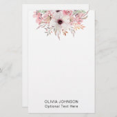 Modern Watercolor Floral Monogram Name Briefpapier (Vorne/Hinten)