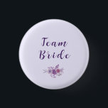 Modern Watercolor Floral Team Bride Bridal Shower  Button<br><div class="desc">Add a refined finishing touch to your celebration with these Modern Amethyst Bridal Shower buttons/badges. Designed in a soft lavender palette with elegant amethyst typography, these customizable badges are the perfect accessory for bachelorette parties and bridal showers, serving as a beautiful decoration while proudly announcing the bride's special status. Stylish...</div>