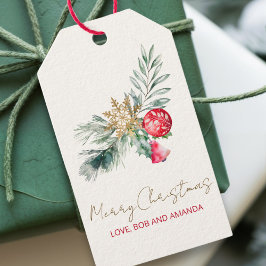 Modern Watercolor Foliage Name Frohe Weihnachten Geschenkanhänger