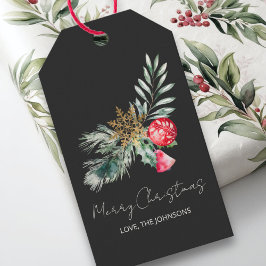 Modern Watercolor Foliage Name Frohe Weihnachten Geschenkanhänger