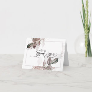 Modern Watercolor Glitter Foliage BarefootBride™ Dankeskarte