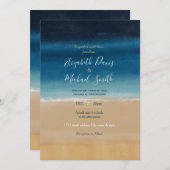Modern Watercolor Gold Blue Beach Einladung (Vorne/Hinten)