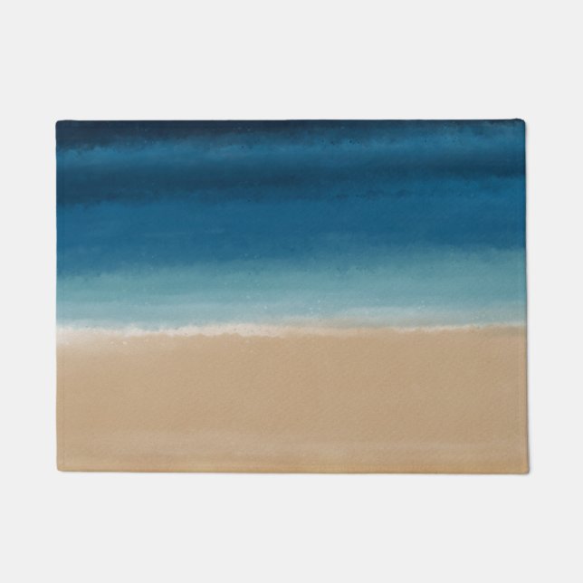 Modern Watercolor Gold Blue Beach Fußmatte (Vorderseite)