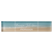 Modern Watercolor Gold Blue Beach Namensplakette (Vorderseite)
