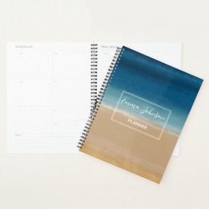 Modern Watercolor Gold Blue Beach Planer