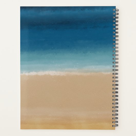 Modern Watercolor Gold Blue Beach Planer (Rückseite)