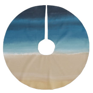 Modern Watercolor Gold Blue Beach Polyester Weihnachtsbaumdecke
