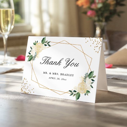 Modern Watercolor Gold Green Floral Vielen Dank Dankeskarte