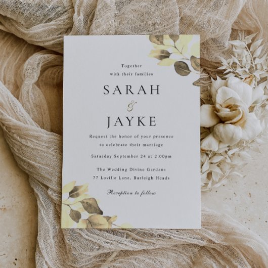 Modern Watercolor Gold Leaf Hochzeitsfeier Einladung