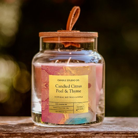 Modern Watercolor Gold Luxus Candle Label Quadratischer Aufkleber