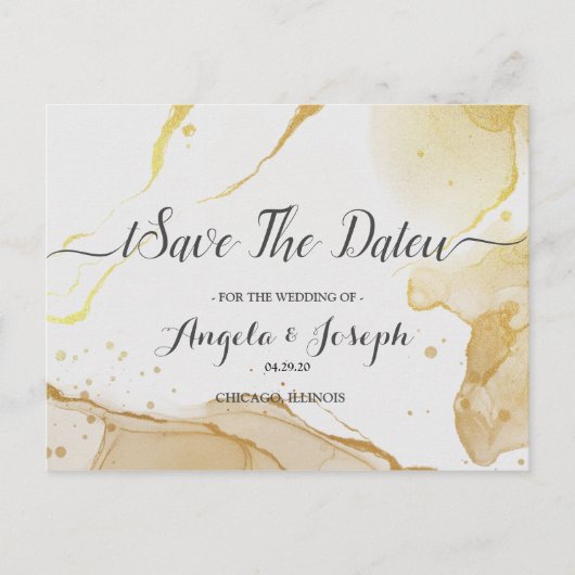 Modern Watercolor Gold Save the Date Postkarte (Vorderseite)