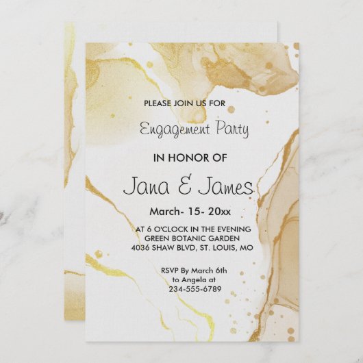Modern Watercolor Gold Verlobung Einladung (Vorne/Hinten)
