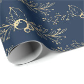 Modern Watercolor Golden Christmas Holly Geschenkpapier (Rolleneckpunkt)