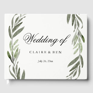 Modern Watercolor Green Leaf Wedbook Gästebuch