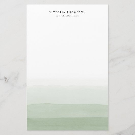 Modern Watercolor Green Ombre Personalisiert Briefpapier (Vorderseite)