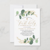 Modern Watercolor Greenerie Erster Heiliger Kommun Einladung (Vorderseite)