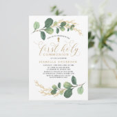 Modern Watercolor Greenerie Erster Heiliger Kommun Einladung (Stehend Vorderseite)